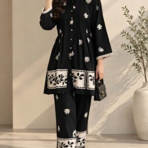 Black & White Floral Printed 2-Piece Suit