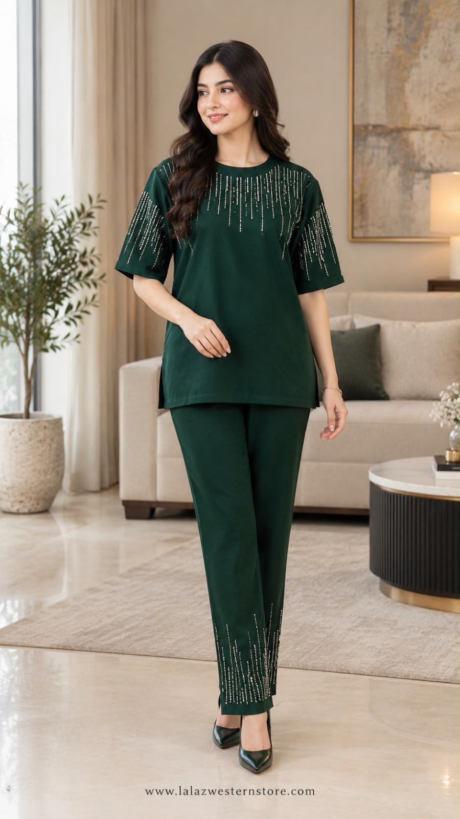 Dark Green Embellished 2-Piece Suit - Image 4
