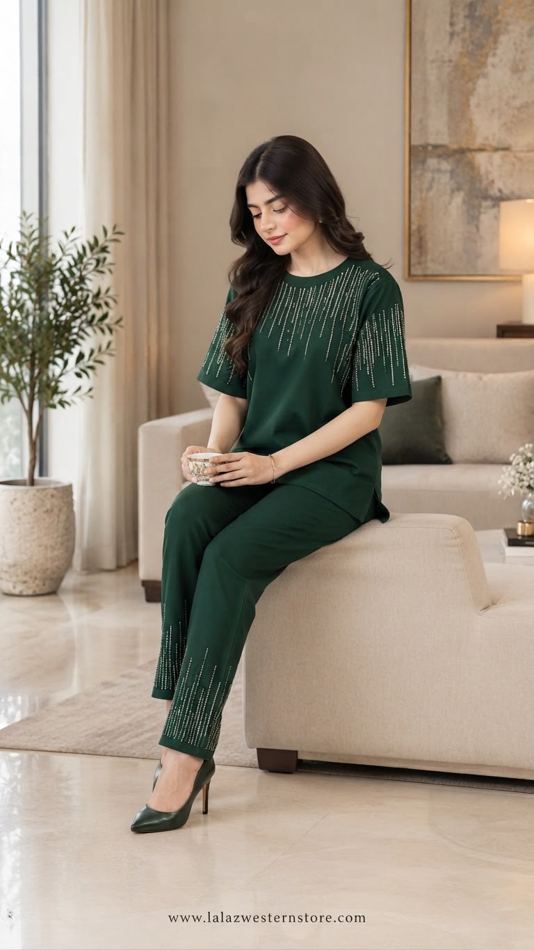 Dark Green Embellished 2-Piece Suit - Image 3