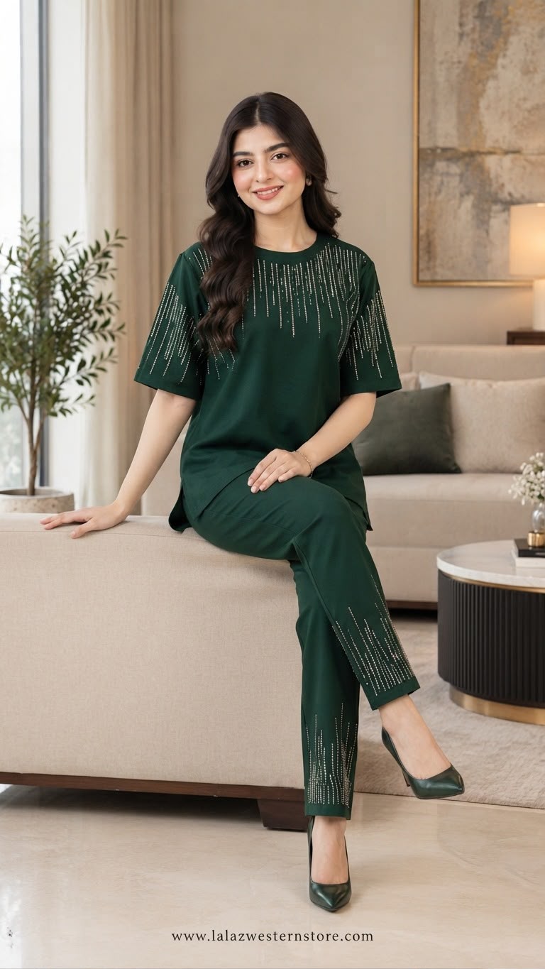 Dark Green Embellished 2-Piece Suit - Image 2