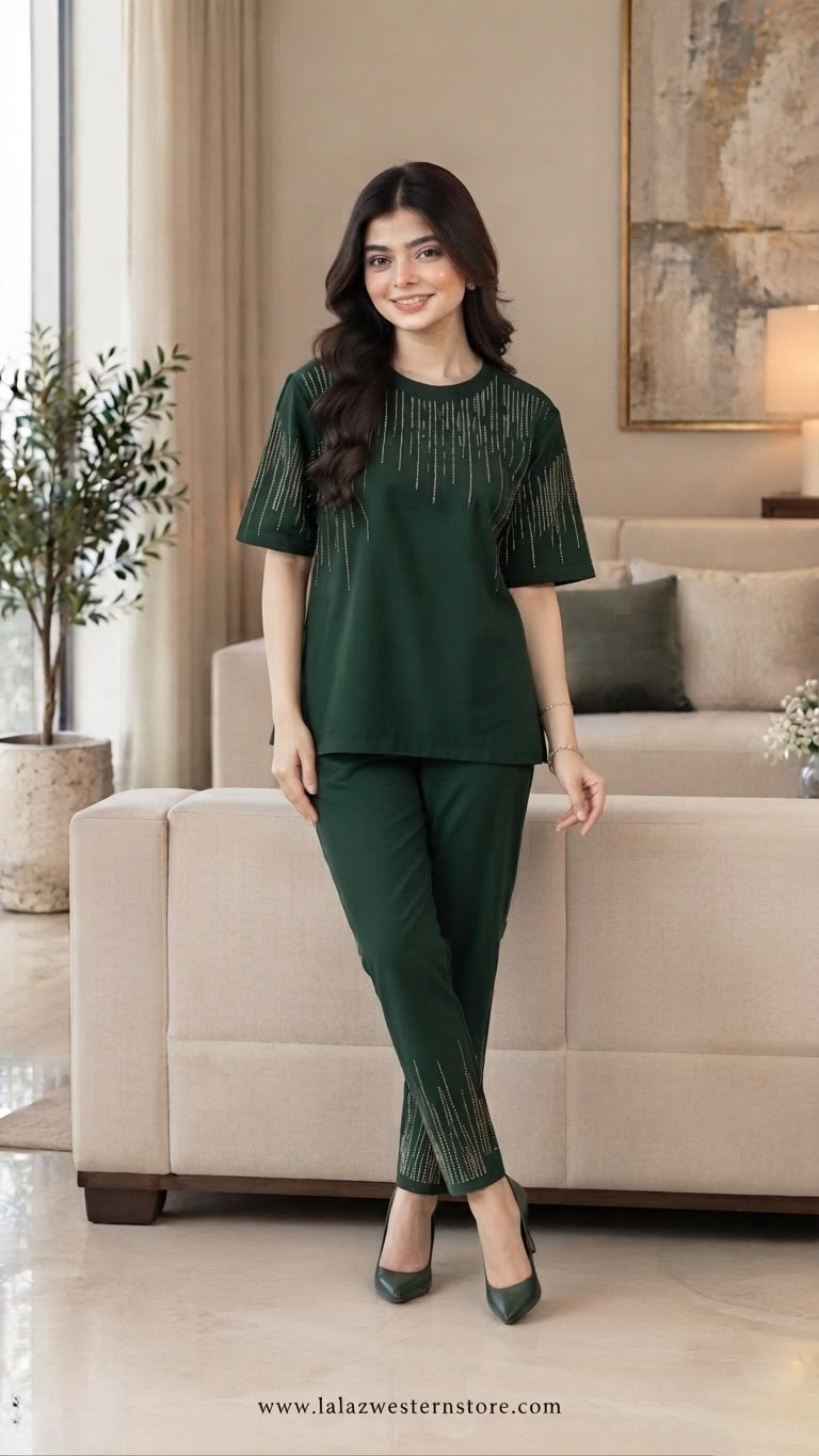 Dark Green Embellished 2-Piece Suit
