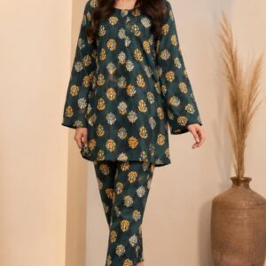 Dark Green Floral Printed 2-Piece Suit