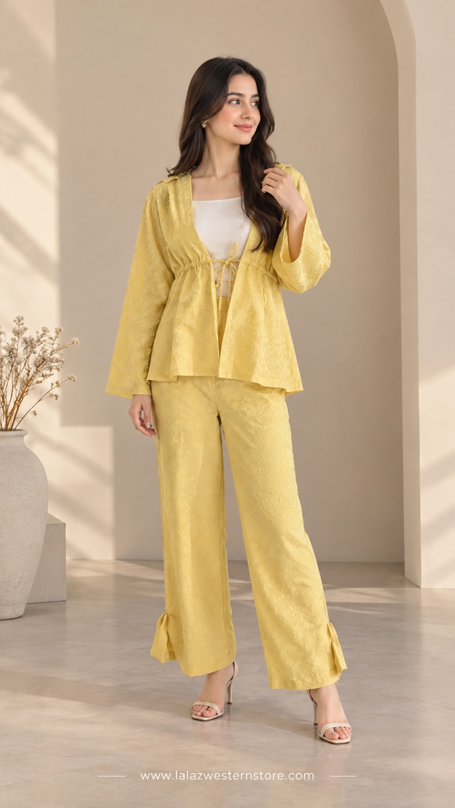 Yellow Textured 3-Piece Co-Ord Set