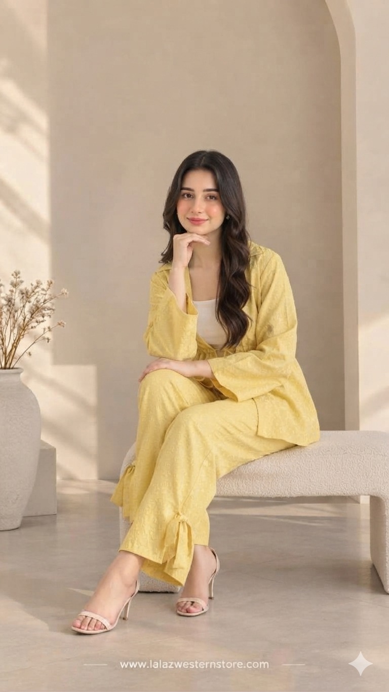 Yellow Textured 3-Piece Co-Ord Set - Image 2